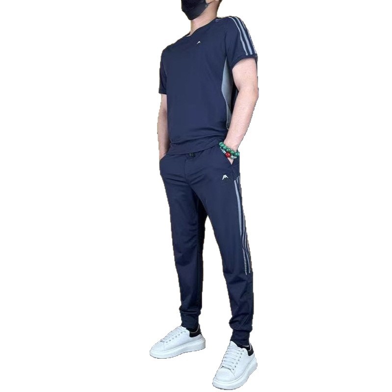 MYF01 | طقم رجالي رياضي كاجوال بأكمام قصيرة وبنطلون طويل من قطعتين